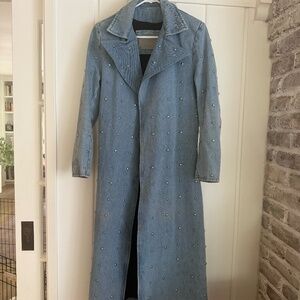 Underated Leather Denim Studded Duster Jacket